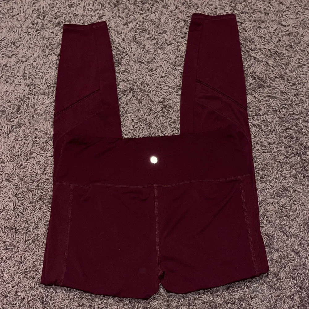 maroon tangerine mesh panel detail leggings - Picture 2 of 4